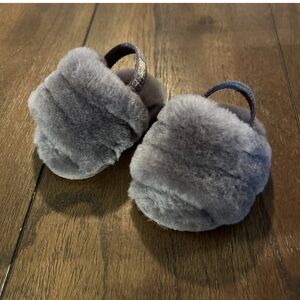 UGG Fluff Yeah Slide Baby Black Slingback Shoes/Slipper Size 02/03